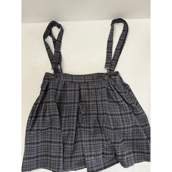 Hot Topic Black Gray Plaid Pleated Skirt Suspenders Goth Grunge Academia Emo SzM - Picture 4 of 10